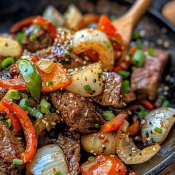 Sizzling Chinese Pepper Steak with Onions - CookTune taken with iphone 15 pro max --iw 2 --ar 4:5 --v 6.0 --raw