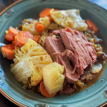 Slow Cooker Corned Beef and Cabbage taken with iphone 15 pro max --iw 2 --ar 4:5 --v 6.0 --raw