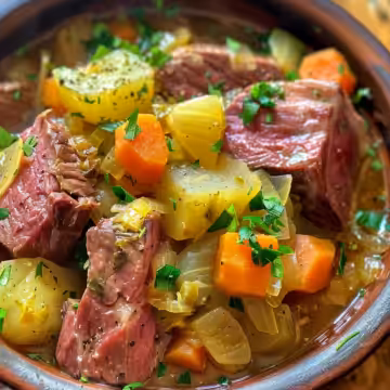 Slow Cooker Corned Beef and Cabbage taken with iphone 15 pro max --iw 2 --ar 4:5 --v 6.0 --raw