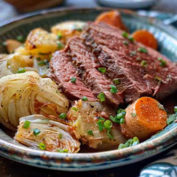 Slow Cooker Corned Beef and Cabbage taken with iphone 15 pro max --iw 2 --ar 4:5 --v 6.0 --raw