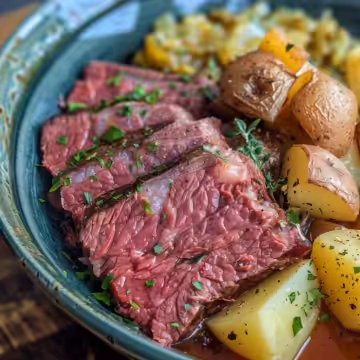 Slow Cooker Corned Beef with Cabbage and Potatoes taken with iphone 15 pro max --iw 2 --ar 4:5 --v 6.0 --raw