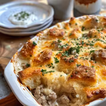 Southern Biscuits and Gravy Breakfast Casserole taken with iphone 15 pro max --iw 2 --ar 4:5 --v 6.0 --raw