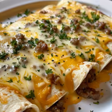 Southern Breakfast Enchiladas with Sausage Gravy taken with iphone 15 pro max --iw 2 --ar 4:5 --v 6.0 --raw