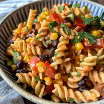 Southwestern Pasta Salad taken with iphone 15 pro max --iw 2 --ar 4:5 --v 6.0 --raw