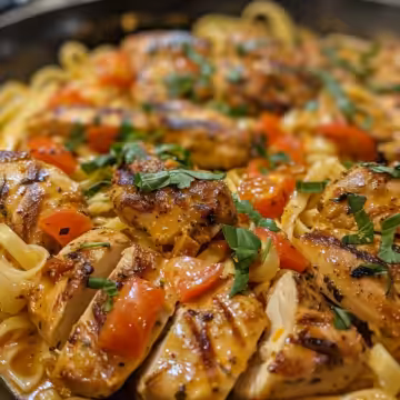 Spicy Cajun Honey Butter Chicken & Pasta taken with iphone 15 pro max --iw 2 --ar 4:5 --v 6.0 --raw