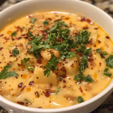 Spicy Cajun Potato Soup taken with iphone 15 pro max --iw 2 --ar 4:5 --v 6.0 --raw