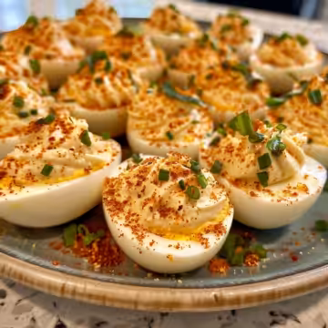 Spicy Chili Garlic Deviled Eggs taken with iphone 15 pro max --iw 2 --ar 4:5 --v 6.0 --raw