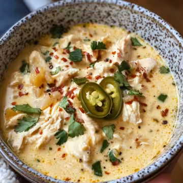 Spicy Jalapeño Popper Chicken Soup Cheesy & Cozy taken with iphone 15 pro max --iw 2 --ar 4:5 --v 6.1 --raw