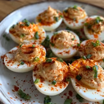 Spicy Nashville Hot Deviled Eggs taken with iphone 15 pro max --iw 2 --ar 4:5 --v 6.0 --raw
