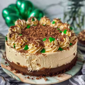 St. Patrick’s Day Baileys Irish Cream Cheesecake taken with iphone 15 pro max --iw 2 --ar 4:5 --v 6.0 --raw