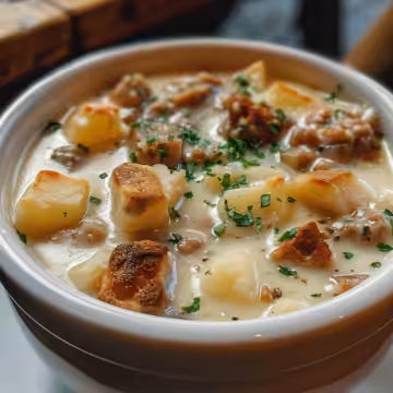 St. Patrick's Dublin Coddle Potato Soup taken with iphone 15 pro max --iw 2 --ar 4:5 --v 6.0 --raw