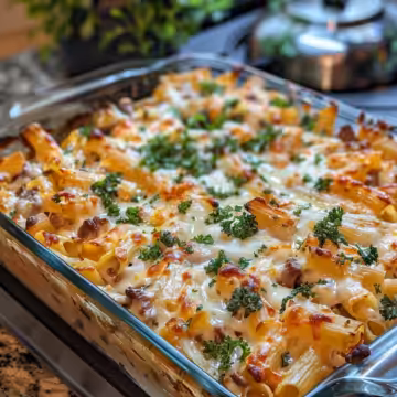 Steak & Blue Cheese Rigatoni Bake taken with iphone 15 pro max --iw 2 --ar 4:5 --v 6.0 --raw