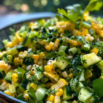 Street Corn Cucumber Salad taken with iphone 15 pro max --iw 2 --ar 4:5 --v 6.0 --raw
