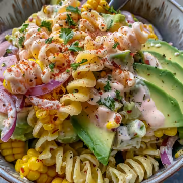 street corn pasta salad taken with iphone 15 pro max --iw 2 --ar 4:5 --v 6.0 --raw