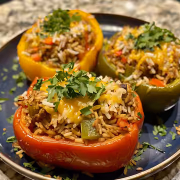 Stuffed Bell Peppers with Rice & Veggies taken with iphone 15 pro max --iw 2 --ar 4:5 --v 6.0 --raw