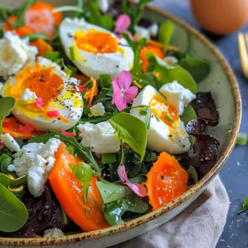 Tasty Easter Spring Salad with Goat Cheese taken with iphone 15 pro max --iw 2 --ar 4:5 --v 6.0 --raw
