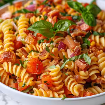 The Best BLT Pasta Salad Recipe Ever Cold Pasta Salad taken with iphone 15 pro max --iw 2 --ar 4:5 --v 6.0 --raw
