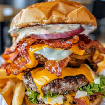 The Best Irish Pub Burger: An Epic Burger Recipe for Food Lovers! taken with iphone 15 pro max --iw 2 --ar 4:5 --v 6.0 --raw
