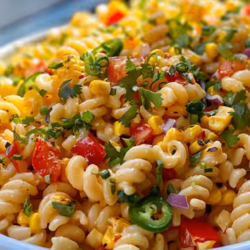 The Best Street Corn Pasta Salad taken with iphone 15 pro max --iw 2 --ar 4:5 --v 6.0 --raw