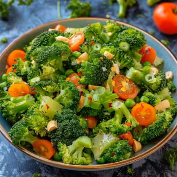 THE EASIEST BROCCOLI SALAD taken with iphone 15 pro max --iw 2 --ar 4:5 --v 6.0 --raw