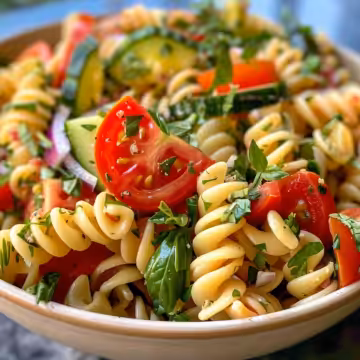 Zesty Italian Pasta Salad taken with iphone 15 pro max --iw 2 --ar 4:5 --v 6.0 --raw